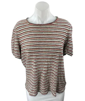 Madewell Acacia Multicolor Striped Jacquard Puff-Sleeve Tee T-shirt Top Size L thumbnail 1