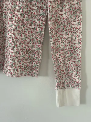 American Eagle Red White Ditsy Floral Waffle Knit Thermal Long Sleeve Top Small thumbnail 2