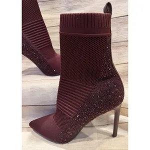 Steve Madden Maxwell Women's Mesh Pointed Toe Ankle Sock Boots, Burgundy 9.5 thumbnail 2