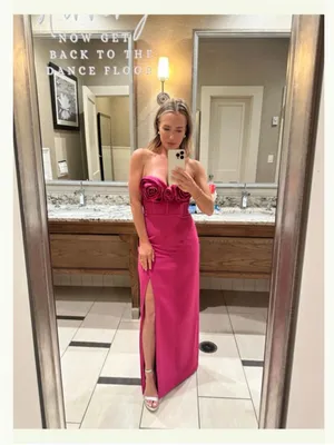 Monique Lhuillier Stella Rosette Strapless Corset Maxi Dress Fuchsia thumbnail 3