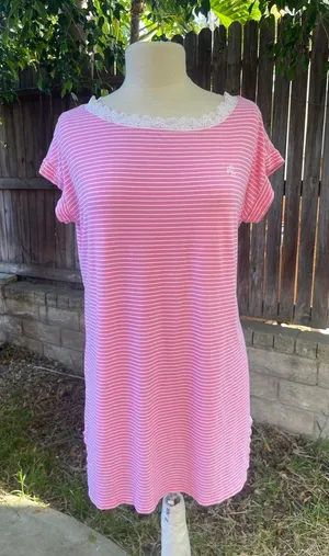 Lauren Ralph Lauren Pink Striped Nightgown Preppy Summer Classic Loungewear M thumbnail 1