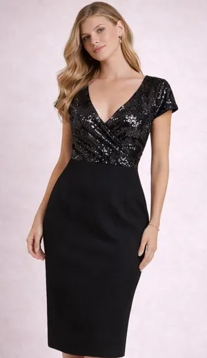 Dress the Population Jaleah Black Sequin V-Neck Midi Dress size XL NWT thumbnail 1