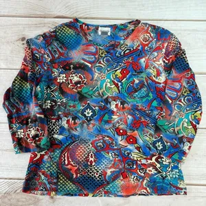 Chico’s Bold Boho All Over Floral Print 3/4 Sleeve Top Whimsical Dopamine M-L thumbnail 6