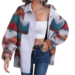 Boho Aztec Shacket Oversized Button Down Blue thumbnail 1