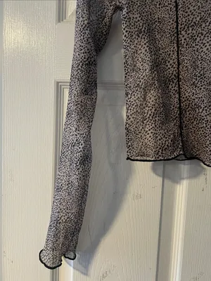 Brave Soul Semi-Sheer Long Sleeve Leopard Print Top in Beige and Black thumbnail 4
