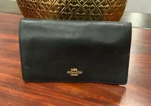 Authentic Coach wallet, pebble-grain leather, black with gold... thumbnail 1