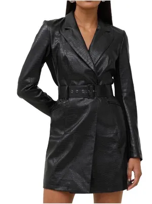 French Connection Black Croc Leather Belted Blazer Dress - thumbnail 1