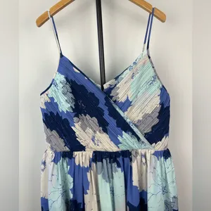 Banana Republic Blue Floral Empire Waist Knee‎ Length Dress with Pockets thumbnail 5