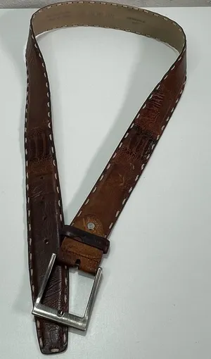 Brown Textured Leather Belt Firenze Made In Italy Brown 40'' Stitched Western thumbnail 1