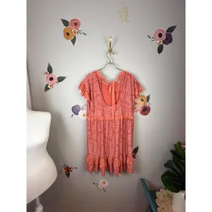 Anthropologie Coral Pink Ruffle Knit Mini Short Sleeve Dress - Size - Small thumbnail 5