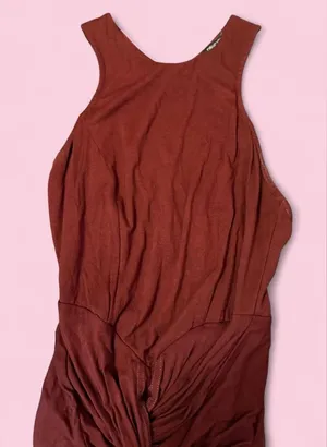 Hot & Delicious Solid Brown/Wine Ruched Maxi Dress Size Large Sexy Resort Beach thumbnail 1