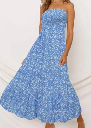 Zesica Blue Floral Strapless Smocked Maxi Dress - NWT thumbnail 1