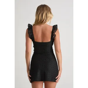 NWT Lulus Melosa Black Textured Ruffled Mini Dress LBD Sheath Party Resort Sz S thumbnail 3
