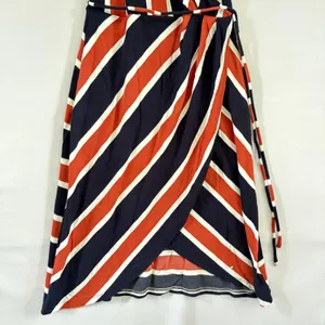 Market & Spruce Striped Faux Wrap Midi Dress Navy Blue Orange‎ Red Womens Medium thumbnail 6