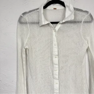 Free People White Crochet Long Sleeve Blouse Womens S Festival Boho Sheer Beachy thumbnail 4