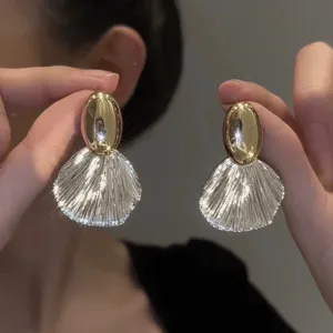 Gold Stud + Silver Shell Drop Earrings thumbnail 3
