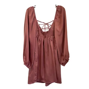 The Post Satin Long‎ Sleeve Mini Dress Lace-Up Back Coquette Pink Party L thumbnail 3
