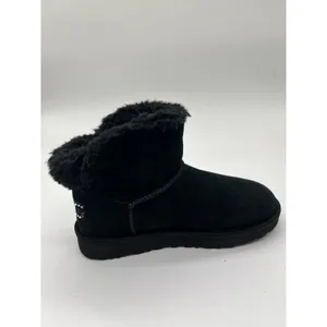 UGG Boots Womens Size 7 Black Suede Shearling Ankle Booties Rhinestone Logo thumbnail 6