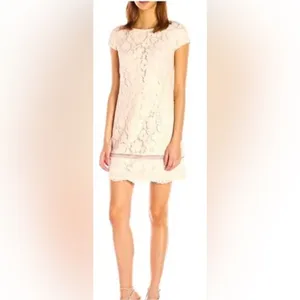 Vince Camuto Lace Sheath Dress Ivory Excellent Floral Cap Sleeve‎ Women Size 8 thumbnail 2