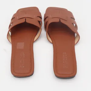 FASHION Brown Textured H-Band Flat Slide Sandals Square Toe Size 10 43 0050 thumbnail 3
