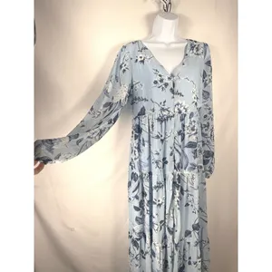 Sugar Lips Maxi‎ Dress Womens Size S Pale Blue Floral Tiered Long Sleeve Cottage thumbnail 9