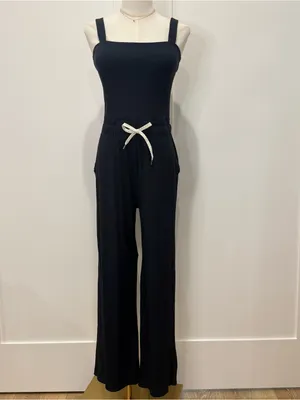 Vuori Mudra Pose Jumpsuit Small Black Wide Leg Square Neck Athleisure Lounge thumbnail 6