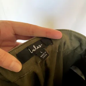Lulus olive green paperbag pants women's size L trousers‎ pockets belted cotton thumbnail 6