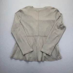 Soft Surroundings Womens Taupe Gray Waffle Knit Button Front Peplum Top 2CZ99 L‎ thumbnail 8
