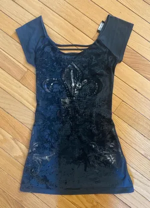 Vintage Y2K Wet Seal Black Graphic Top – XS/S thumbnail 1