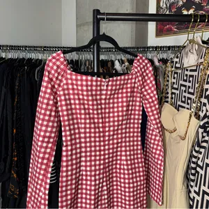 Le Club Social Wear Red Gingham Square Neck Mini Dress Womens XS New NWT thumbnail 9