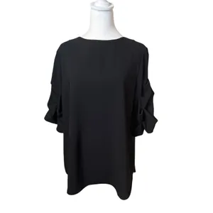 Revolve Amanda Uprichard Merris Top Black Puff Sleeve Large Minimalist Neutral thumbnail 2