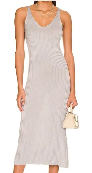 Callahan Knitwear Tammy Midi Ribbed Dress Size S‎ Gray Sleeveless Vneck thumbnail 1