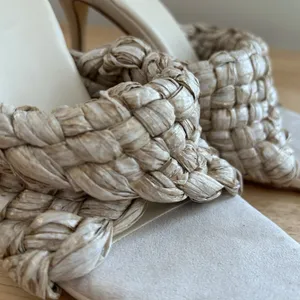 Heeled Mule Woven Summer Justfab Sz 8.5 Tan Neutral Natural Workwear Party thumbnail 2
