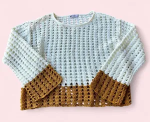 White and brown crochet sweater Size M thumbnail 1