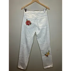 Reformation Jeans Pants Women 26 White Floral Embroidered Straight Leg New Denim thumbnail 3