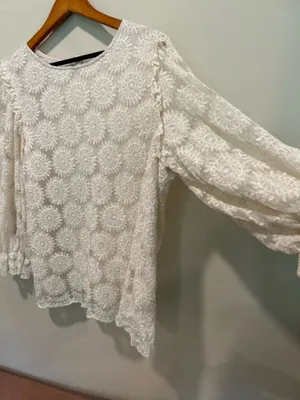 Boho cream colored top (XL) White thumbnail 3