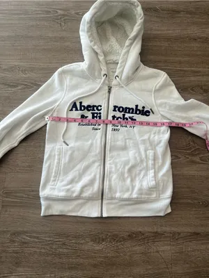 Abercrombie & Fitch Y2K Hoodie Womens XS White Sherpa Lined Full Zip Vintage thumbnail 10