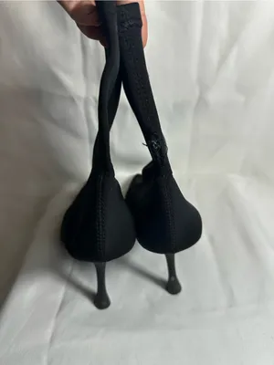 Sh32. Zara Black Stretch Sock Bootie - Fashion Heel thumbnail 2