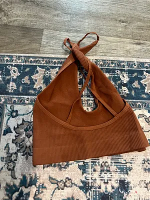 Free people intimately seamless Rust Brown Ribbed Halter Bralette thumbnail 6