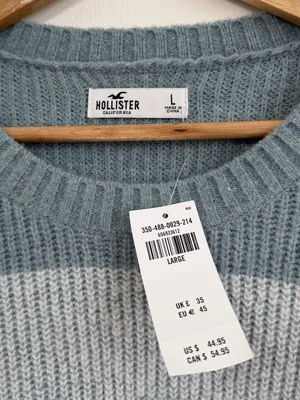 NEW Hollister Crewneck Sweater in Blue Stripe Size Large Women’s NWT thumbnail 4