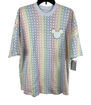 Disney Parks Mickey Mouse Rainbow Spirit Jersey Women’s S Top Short Sleeve NWT thumbnail 1
