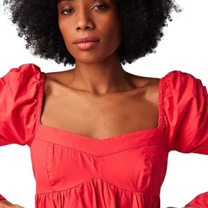 FREE PEOPLE Lindsay Babydoll Dress in Bella Rosa Red Size L New w/ Tag MSRP $138 thumbnail 3