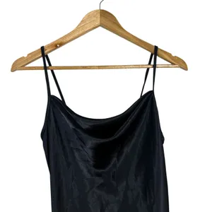Bebe Cowl Neck Solid Satin Slip Midi Nightgown Black Y2K Minimalist Slit Size S thumbnail 2