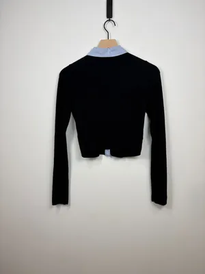 🌟 Naadam 🌟 Mixed Media Collared Sweater Cardigan Cotton Cashmere Black Sz S thumbnail 6
