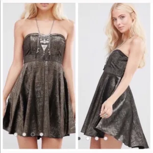 Free People Fit And Flare Strapless Metallic Dress Large thumbnail 2