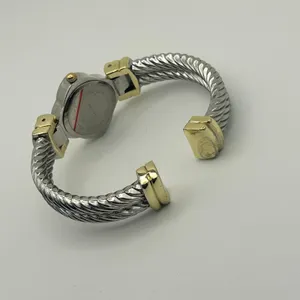 Collezie Two-tone Mother Pearl Dial Crystal Bezel Womens Cuff Watch New Battery thumbnail 6