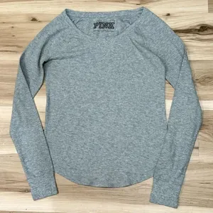 Victoria’s Secret PINK Grey Waffle Knit Henley Long Sleeve Shirt Women’s Large thumbnail 1
