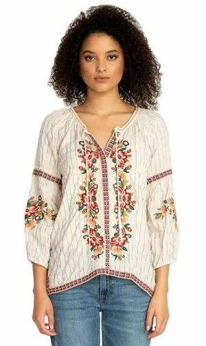 Womens Johnny Was Workshop Juliene Peasant Embroidered Floral Boho Blouse Top L thumbnail 1
