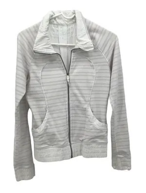 Lululemon Womens Twin Stripe Nimbus Full Zip Blissed Out Jacket White Gray Small thumbnail 1