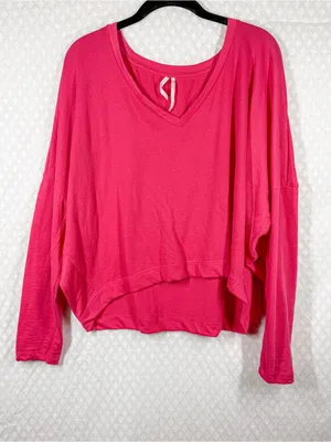 Anthropologie Bright Pink V Neck Dolman Sleeve Boxy Top thumbnail 2